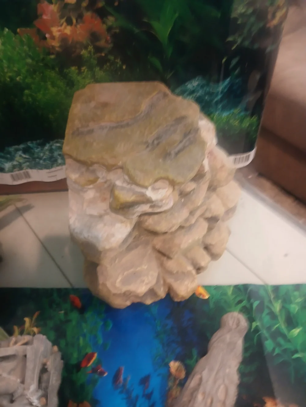 Aquarium Decorative Rock and Plant Ornament - Green and Tan
